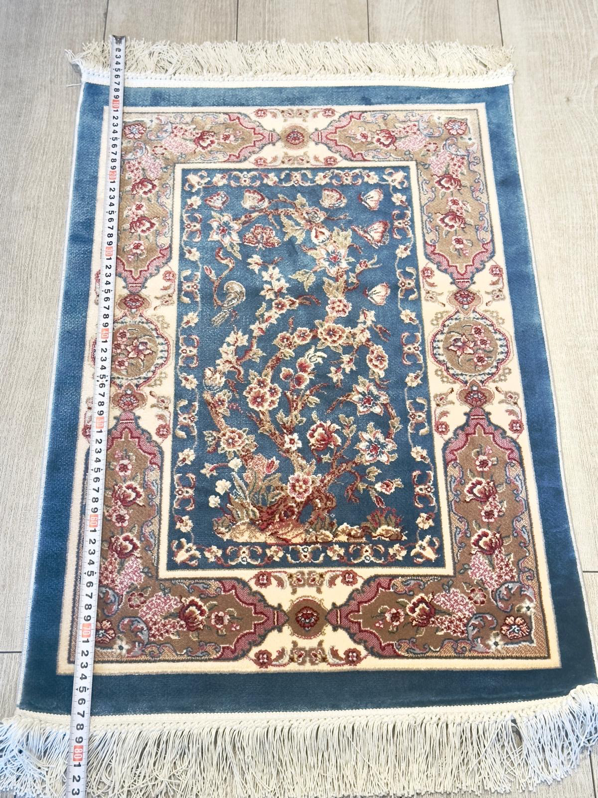 生命の木柄ハイブリッドシルク玄関マット 約48cm x 70cm(フリンジ含まず)