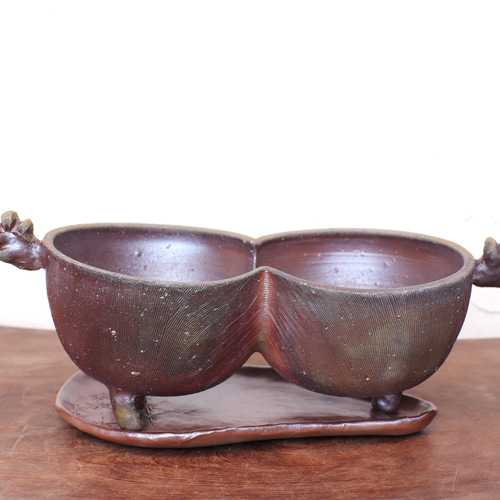 備前焼 植木鉢・大【受皿付き】 u-071 その他インテリア雑貨