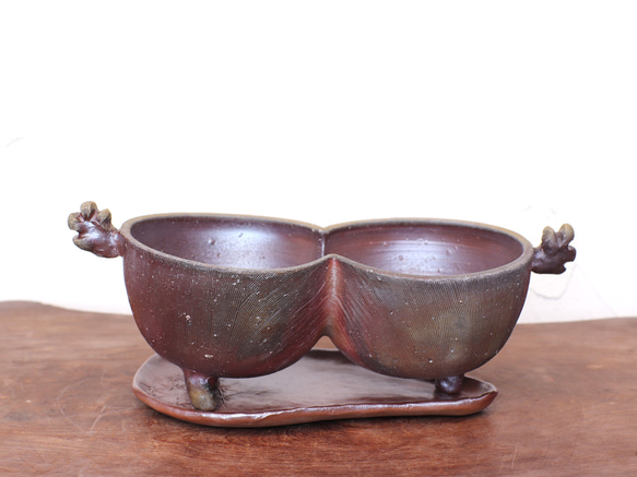 備前焼 植木鉢・大【受皿付き】 u-071 その他インテリア雑貨