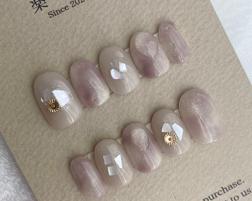 ネイルチップ ニュアンスちゅるん夏ネイルシェルピンクオーロラ