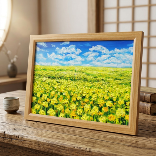 原画】幸せの黄色い絨毯 ｜ 菜の花の油絵 インテリア モダンアート