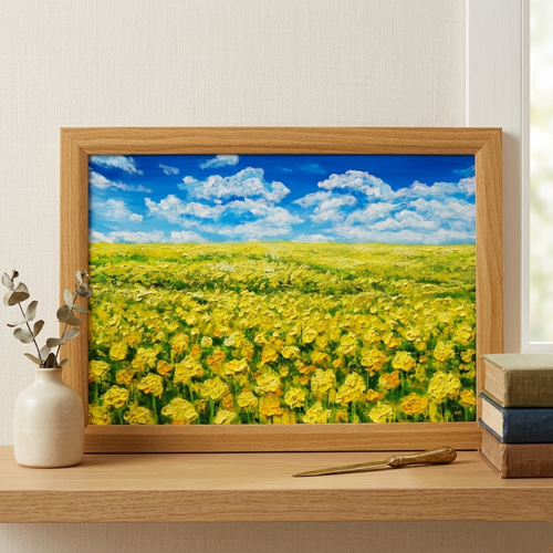 原画】幸せの黄色い絨毯 ｜ 菜の花の油絵 インテリア モダンアート