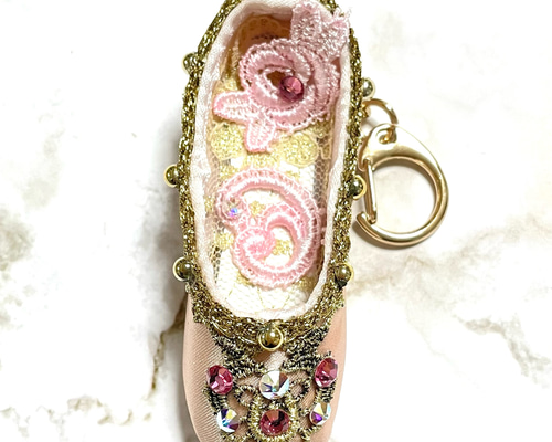 ミニミニトウシューズキーホルダー ピンク×ゴールド バレエ バレリーナ