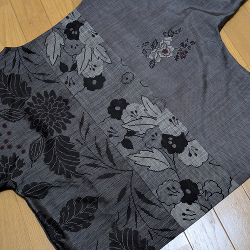 SOLD 着物リメイク ブラウス・ギャザースカート 大島紬 フリーサイズ