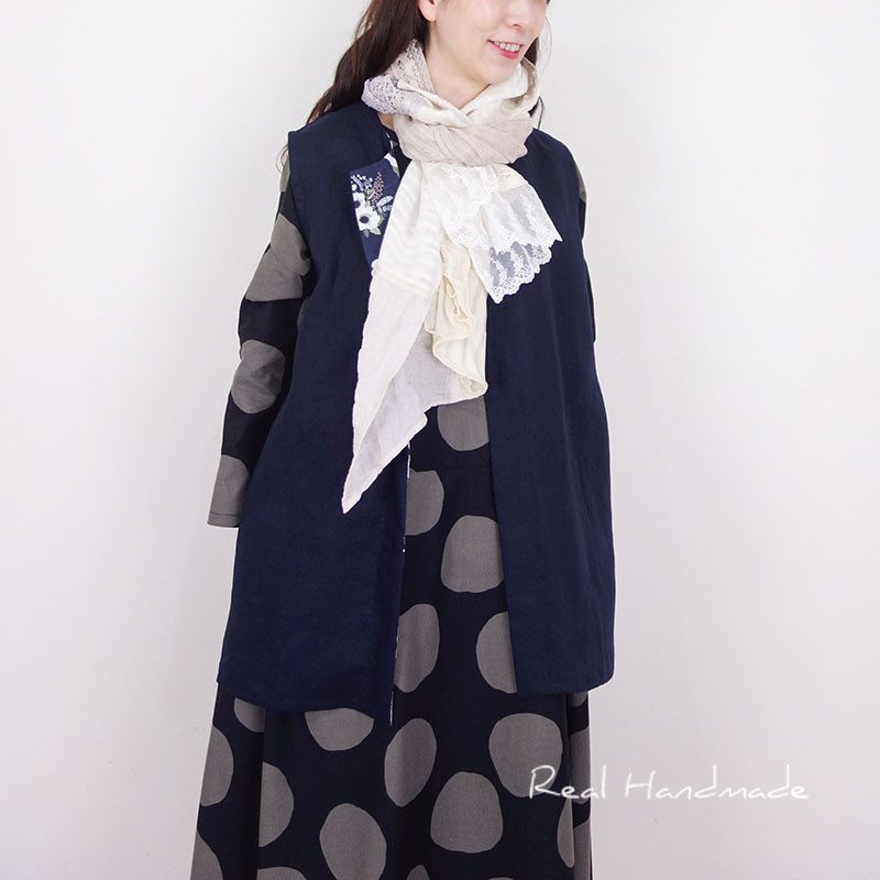 [予約販売] ヨーロッパネイビーリネンイレギュラーヘム羽織りベスト