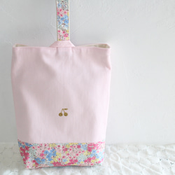 ハンドメイド✳︎ マチあり巾着さくらんぼ刺繍くすみピンク