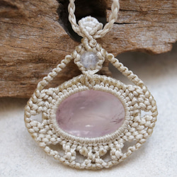 ローズクォーツ天然石マクラメネックレスmac412-エスニックアジアンエキゾチックなアレルギーフリーの大振りアクセサリー 11枚目の画像