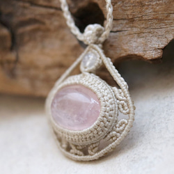 ローズクォーツ天然石マクラメネックレスmac412-エスニックアジアンエキゾチックなアレルギーフリーの大振りアクセサリー 4枚目の画像