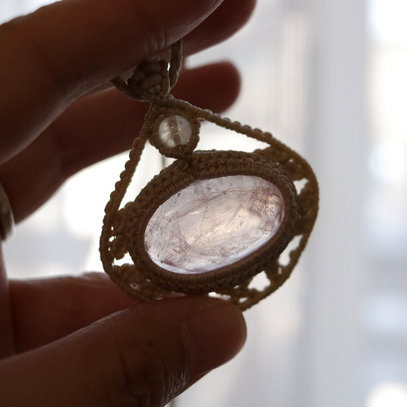 ローズクォーツ天然石マクラメネックレスmac412-エスニックアジアンエキゾチックなアレルギーフリーの大振りアクセサリー 14枚目の画像