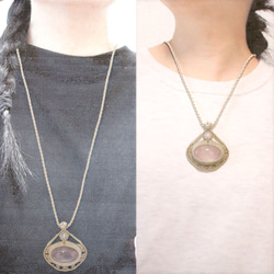 ローズクォーツ天然石マクラメネックレスmac412-エスニックアジアンエキゾチックなアレルギーフリーの大振りアクセサリー 12枚目の画像