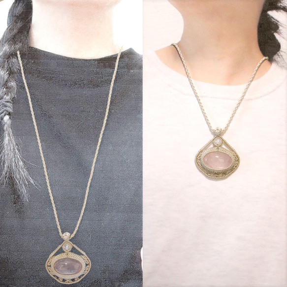 ローズクォーツ天然石マクラメネックレスmac412-エスニックアジアンエキゾチックなアレルギーフリーの大振りアクセサリー 12枚目の画像