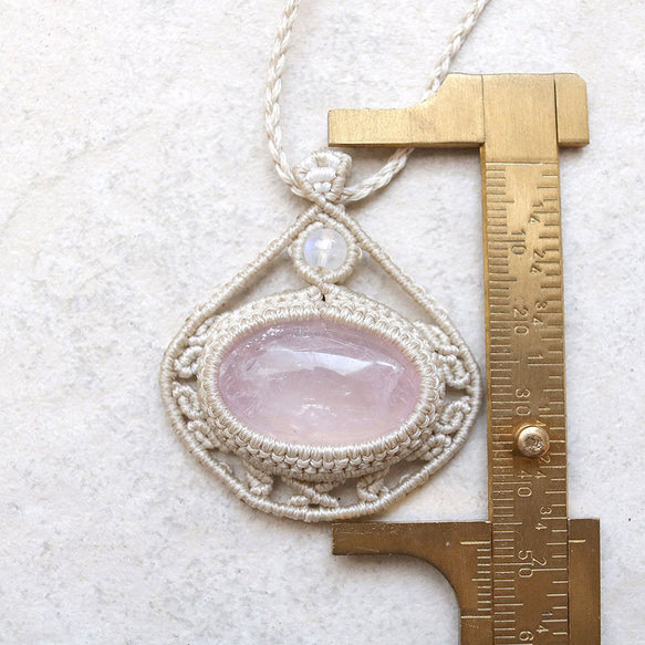 ローズクォーツ天然石マクラメネックレスmac412-エスニックアジアンエキゾチックなアレルギーフリーの大振りアクセサリー 9枚目の画像