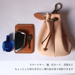 腰巾着 S 巾着バッグ ベルトポーチ 鹿革 レザー ヌメ革 本革 日々を刻む日記帳 nfl pst Creema店 5枚目の画像