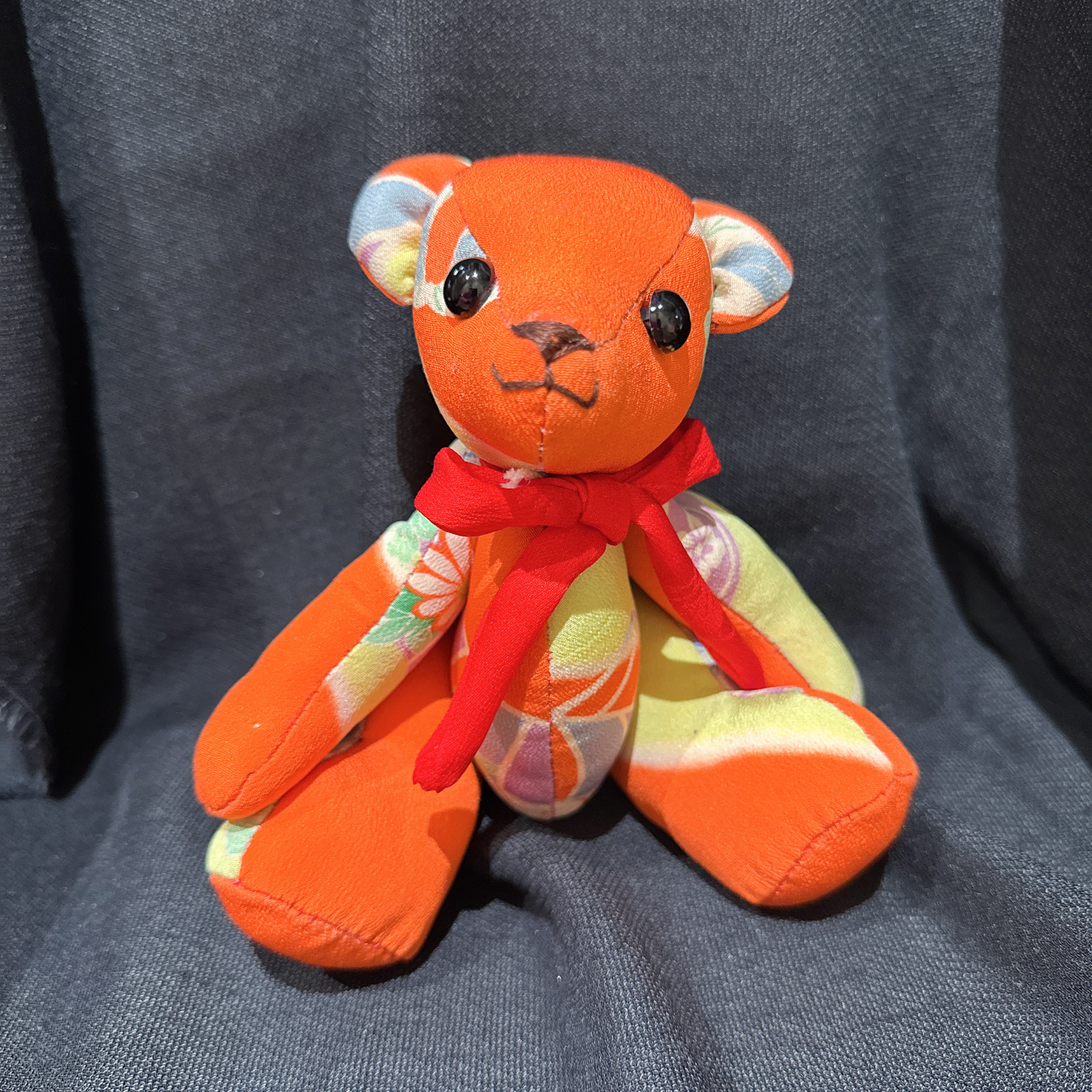 テディベア　古布　紫系　着物　プレゼント　ご褒美　くま　ハンドメイド【NO.3みかんちゃん】