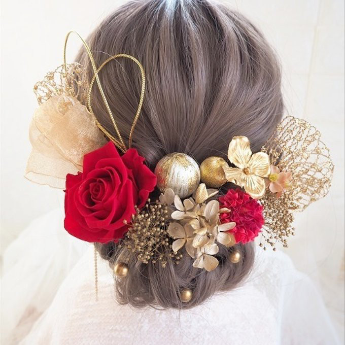♡プリザーブドフラワー　開花バラ♡かすみ草のヘッドドレス＊ウエディング＊前撮り＊和婚＊ヘアアクセサリー＊