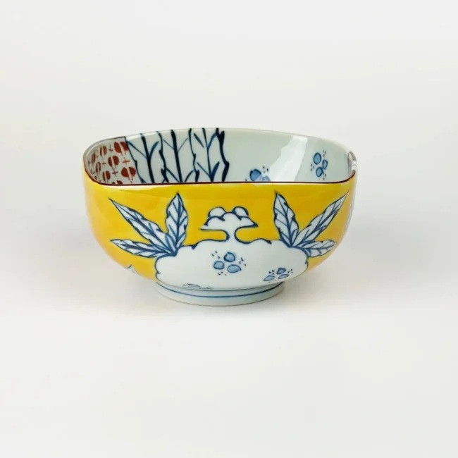 古赤絵 柘榴文様 小花散角鉢（山吹）【陶祥窯・有田焼】