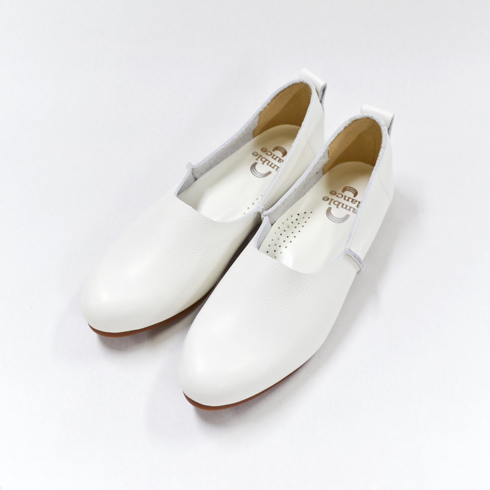｜春ファッション｜レザーフラットシューズ(White）