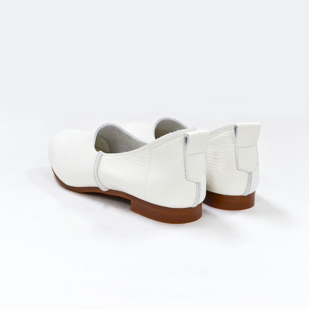 ｜春ファッション｜レザーフラットシューズ(White）