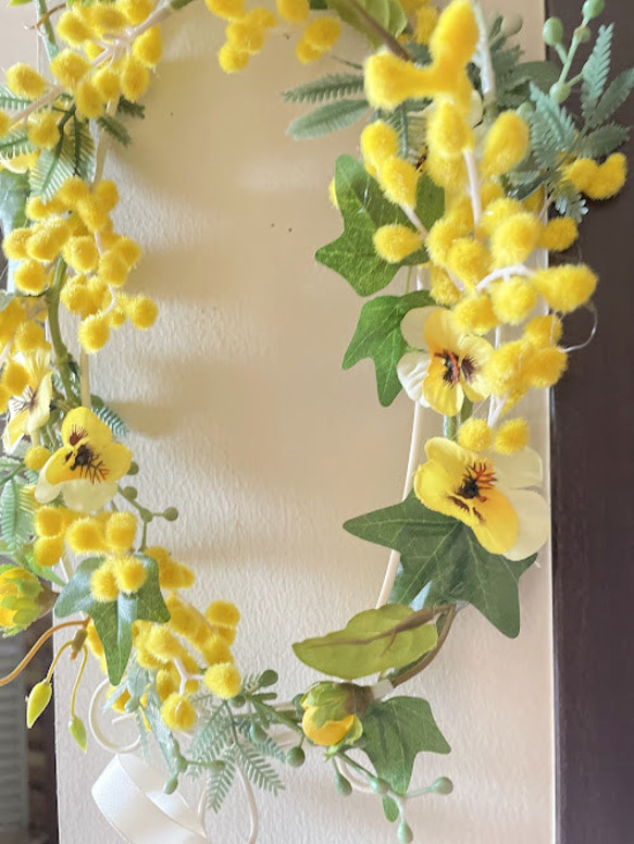 【ｱｰﾃｨﾌｨｼｬﾙﾌﾗﾜｰの壁掛け】ミﾓｻﾞとﾊﾟﾝｼーの壁掛け・・・新年度、母の日フラワー、ブライダル 3枚目の画像