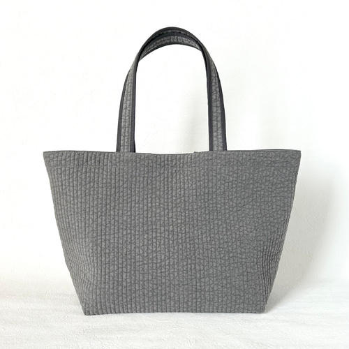 ハンドメイド＊ 大きめヌビトートバッグ　ダークグレー 大きめ♪すっきりきれいめ大人のヌビバッグ【Large