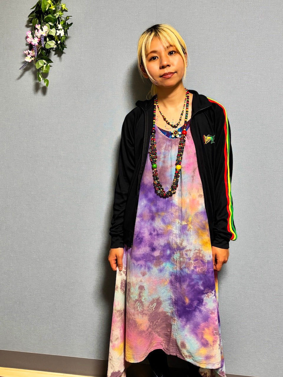 カラフルミッキーバルーン柄ノースリーブワンピース 秋冬 日系