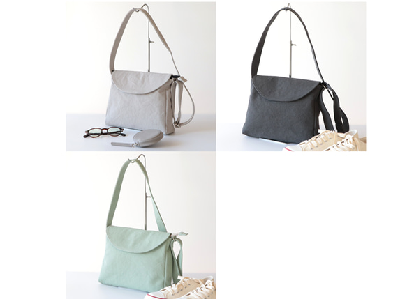 フラップポシェット＊余裕のサイズ感＊身軽なお出掛けに（アイスグレー） 15枚目の画像