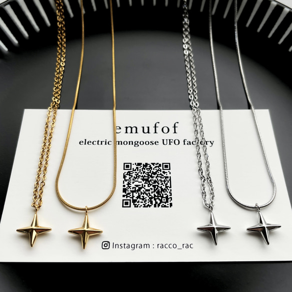 十字星チャーム付き 316サージカルステンレスネックレス (ゴールド