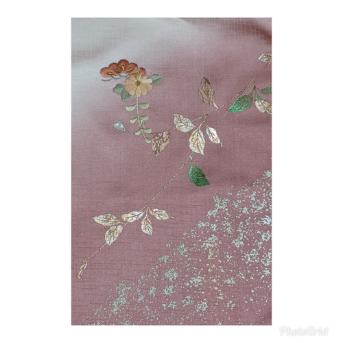 着物リメイク トキ色 松 花柄刺繍 ストールにもなるゆったり