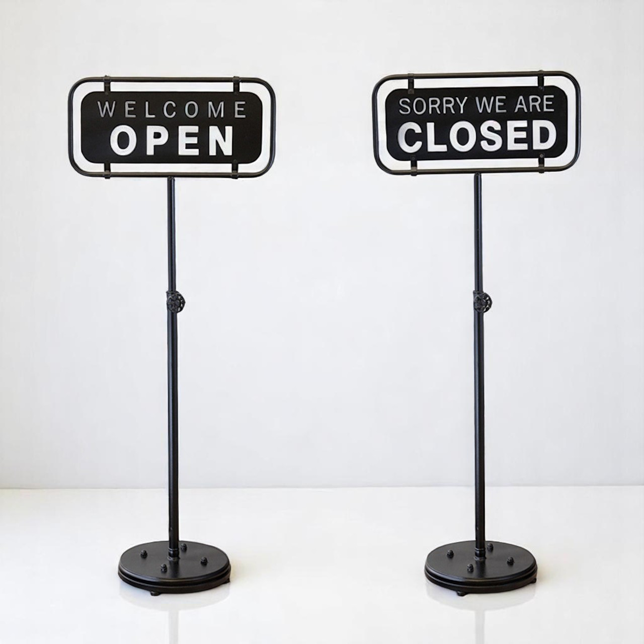 【OPEN／CLOSED 両面サインスタンド】アイアン製｜店舗向けウエルカムサイン