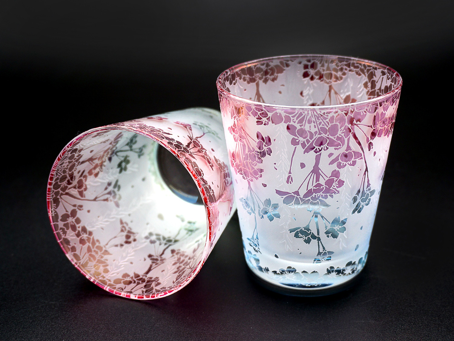 枝垂れ桜と柳のグラス【双咲】