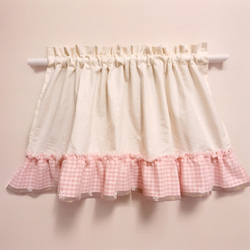 リボンタッセルつきフリルのれん  上下ギャザーフリル オフホワイト くるみの森 デザインのれん 上下ギャザーフリル オフホワイト リボンタッセル