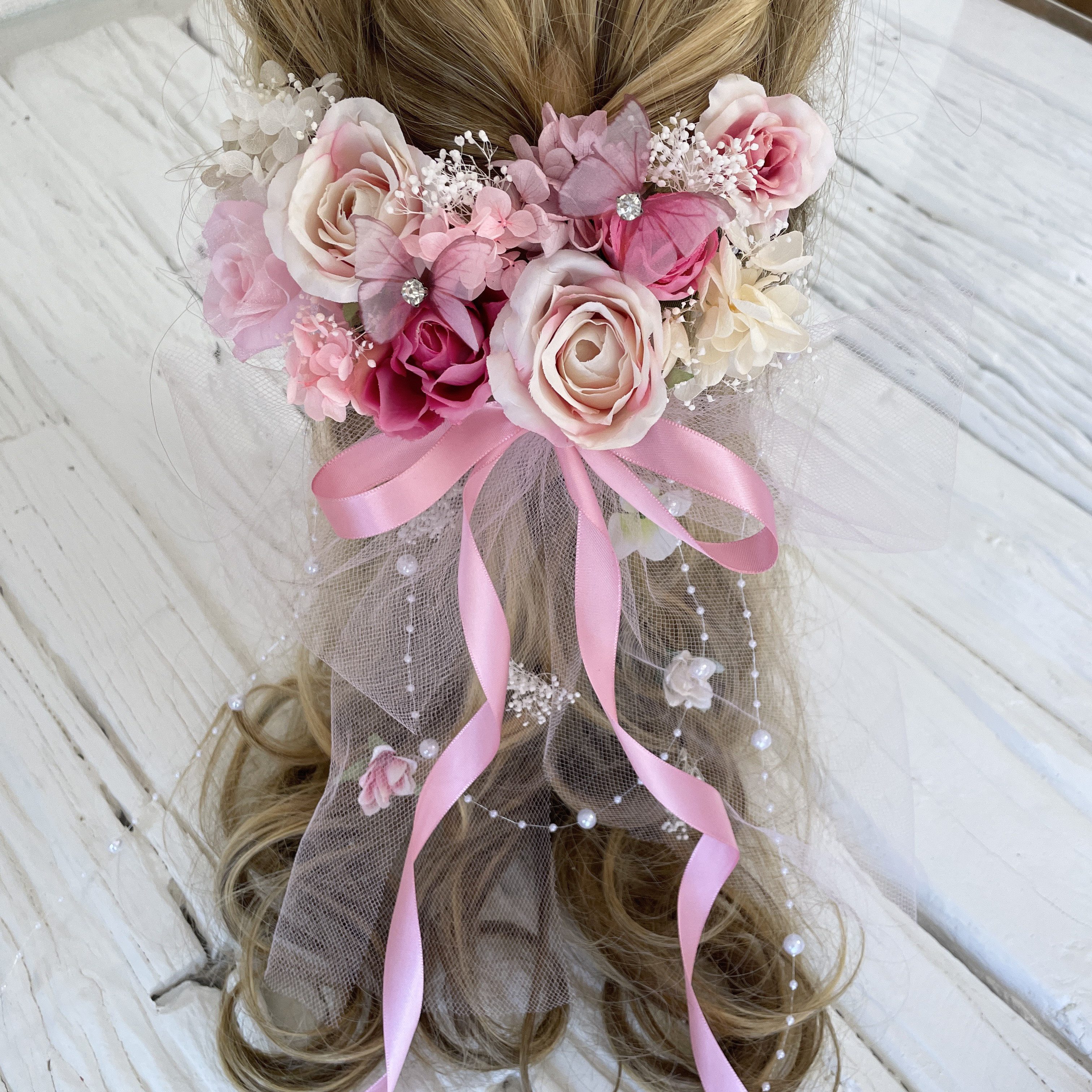 ブーケの様な髪飾り　ヘッドドレス　薔薇いっぱい