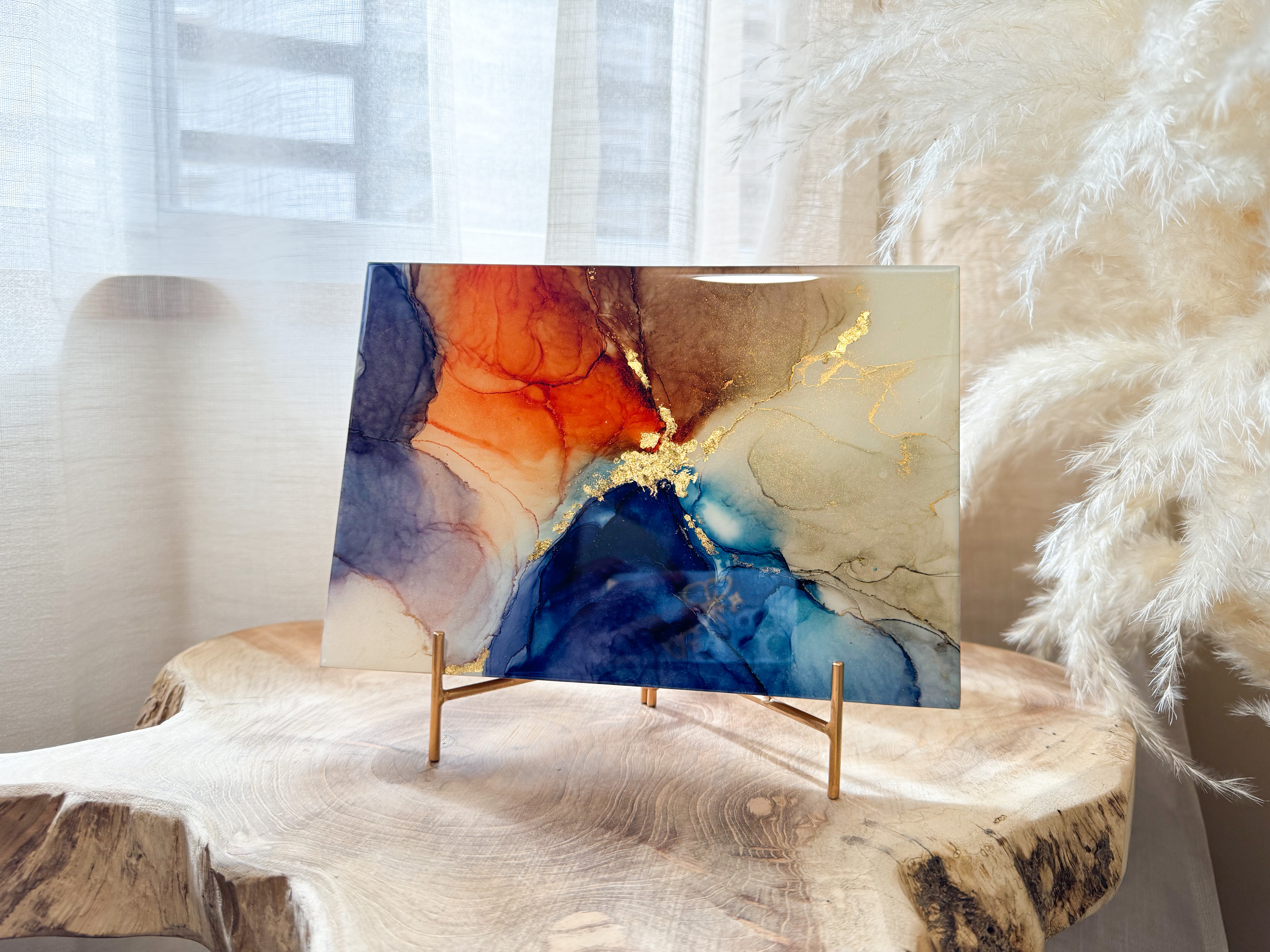 brown×navy/アルコールインクアート/インテリアパネル