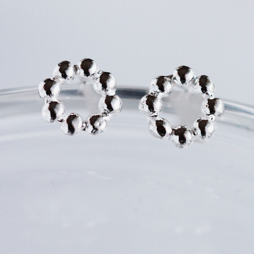 24KGP（SV925）】月スタッドピアス ボールチェーン 8mm silver925 gold