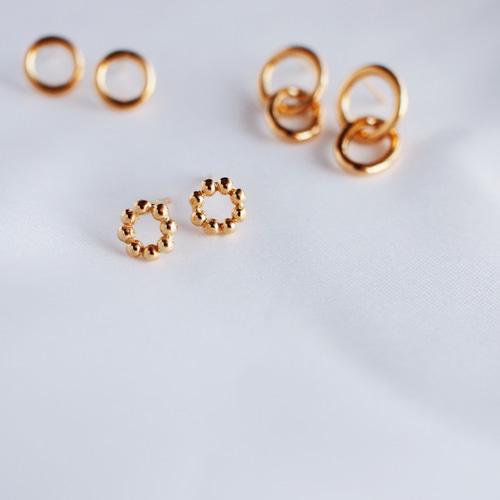 24KGP（SV925）】月スタッドピアス ボールチェーン 8mm silver925 gold