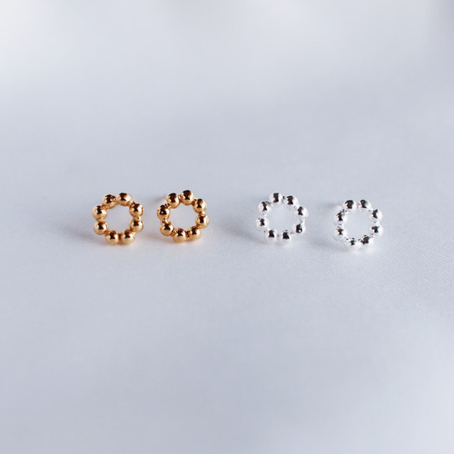 24KGP（SV925）】月スタッドピアス ボールチェーン 8mm silver925 gold