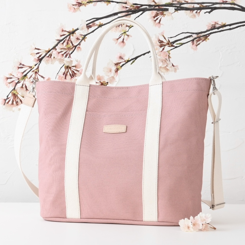 桜色♪A4サイズ/筒状ポケットでボトルや傘が倒れず便利！ 嬉しい2wayのトート#スモーキーピンク