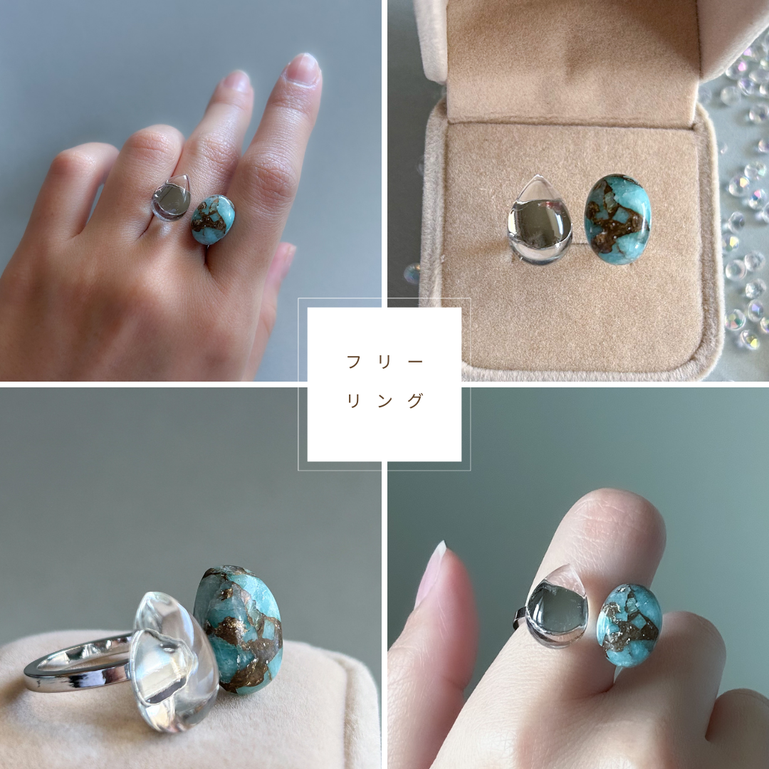 エメラルドグリーンな海を身に着ける 癒しのオープンリング 和装との相性◎大粒天然石 落ち着いた大人のための指輪