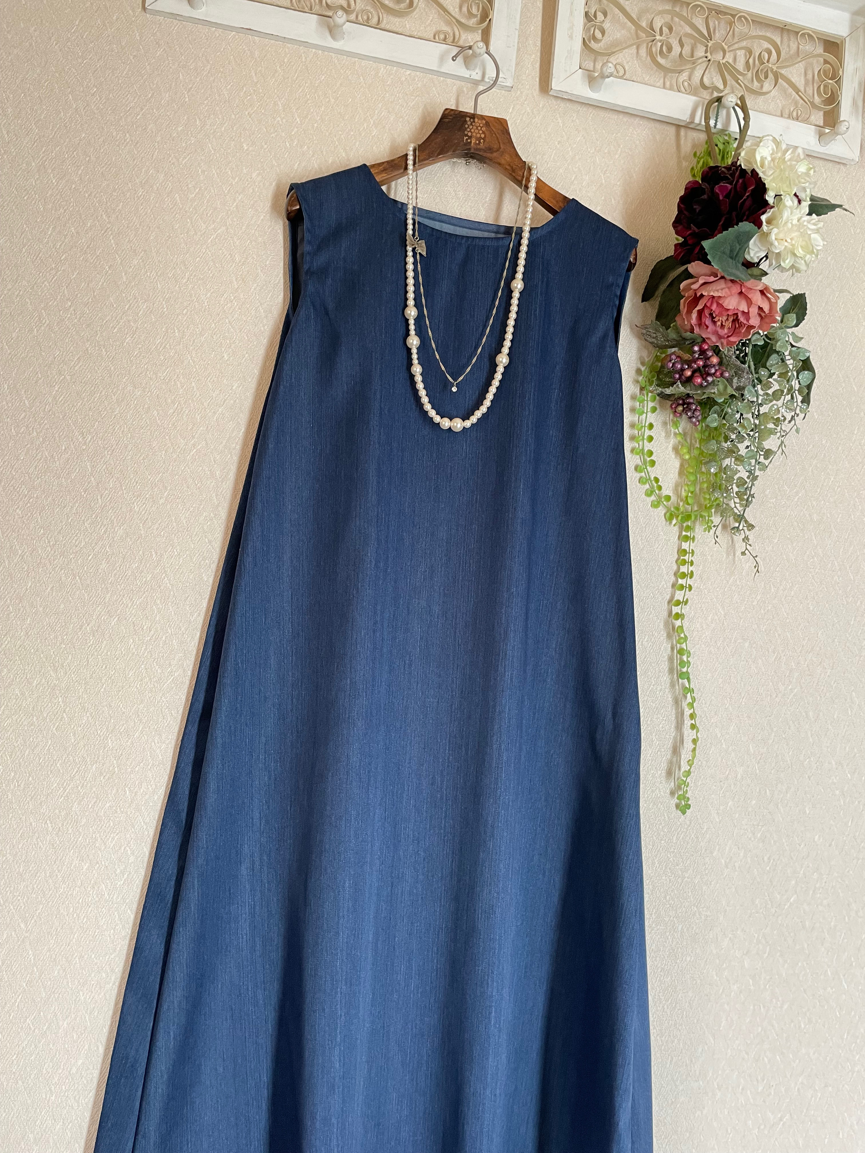 大人のデニムノースリーブワンピース