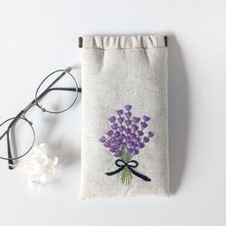 送料無料】ラベンダーの手刺繍ぺったんこミニトートバッグ トート