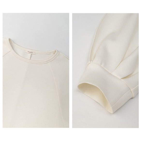 パフスリーブTシャツ　テンセル混紡丸襟Tシャツ　ホワイト　S-XL#692 18枚目の画像