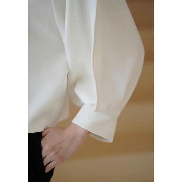 パフスリーブTシャツ　テンセル混紡丸襟Tシャツ　ホワイト　S-XL#692 10枚目の画像