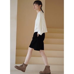 パフスリーブTシャツ　テンセル混紡丸襟Tシャツ　ホワイト　S-XL#692 6枚目の画像