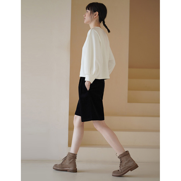 パフスリーブTシャツ　テンセル混紡丸襟Tシャツ　ホワイト　S-XL#692 5枚目の画像