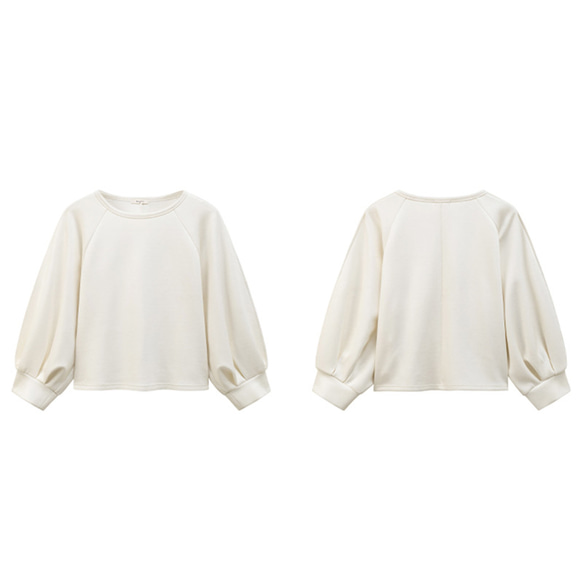 パフスリーブTシャツ　テンセル混紡丸襟Tシャツ　ホワイト　S-XL#692 19枚目の画像