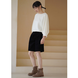 パフスリーブTシャツ　テンセル混紡丸襟Tシャツ　ホワイト　S-XL#692 7枚目の画像