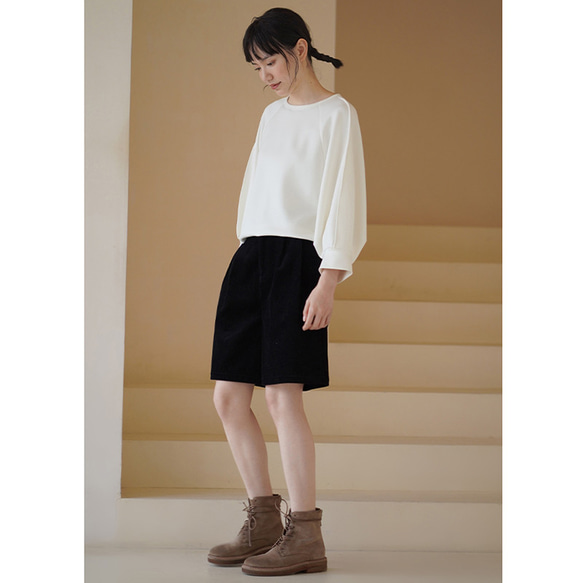 パフスリーブTシャツ　テンセル混紡丸襟Tシャツ　ホワイト　S-XL#692 7枚目の画像