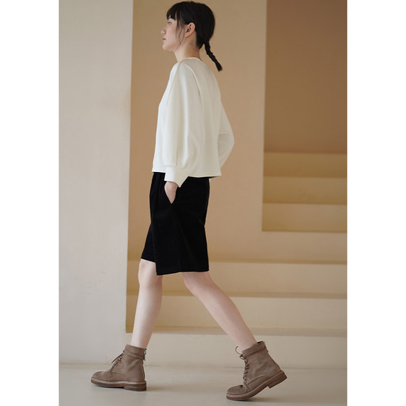 パフスリーブTシャツ　テンセル混紡丸襟Tシャツ　ホワイト　S-XL#692 11枚目の画像