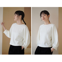 パフスリーブTシャツ　テンセル混紡丸襟Tシャツ　ホワイト　S-XL#692 9枚目の画像