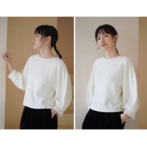 パフスリーブTシャツ　テンセル混紡丸襟Tシャツ　ホワイト　S-XL#692 9枚目の画像